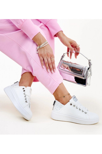 Weiß-silberne Sneakers mit...