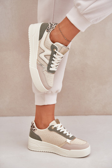 sportschoenen Dames met platform met luipaardbontpatronen groene kleur Lorori