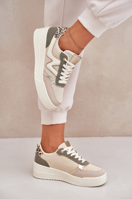 sportschoenen Dames met platform met luipaardbontpatronen groene kleur Lorori