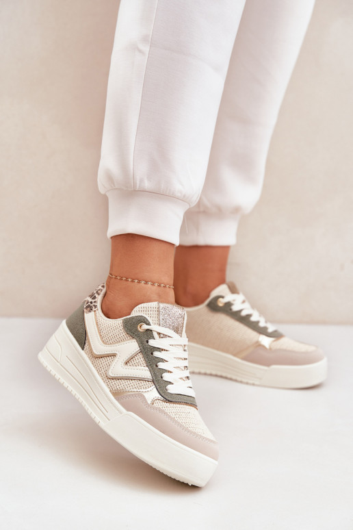 Turnschuhe Feminin mit einer Plattform mit Leopardenfellmuster grüne Farbe Lorori