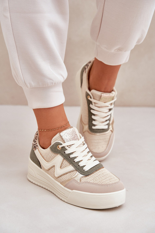 sportschoenen Dames met platform met luipaardbontpatronen groene kleur Lorori