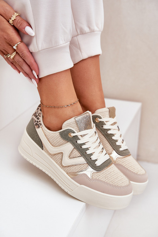 baskets Féminin avec une plateforme avec des motifs en fourrure de léopard couleur verte Lorori