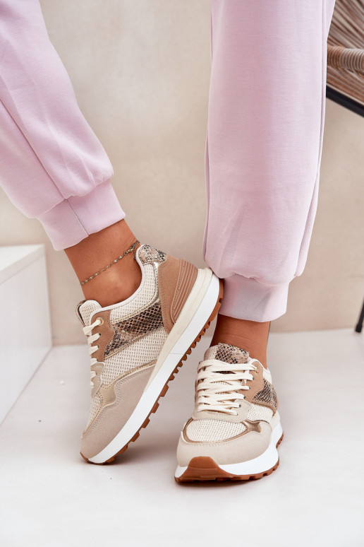 Turnschuhe Feminin mit einer Plattform Tiermuster Beige Davinara Turnschuhe Feminin mit einer Plattform Tiermuster Beige Davinara