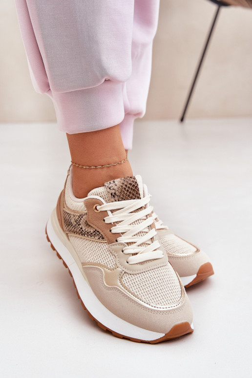 sportschoenen Dames met platform Dierlijk patroon beige Davinara sportschoenen Dames met platform Dierlijk patroon beige Davinara