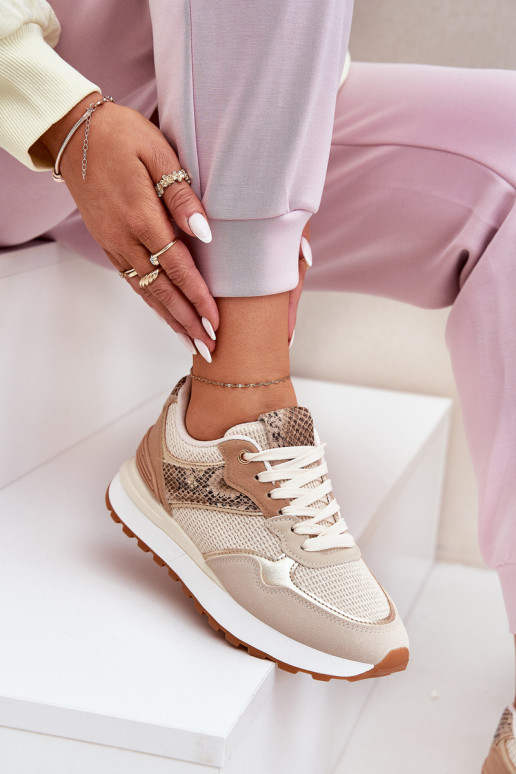 Turnschuhe Feminin mit einer Plattform Tiermuster Beige Davinara Turnschuhe Feminin mit einer Plattform Tiermuster Beige Davinara