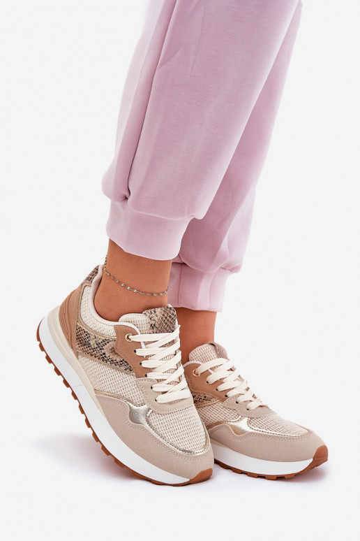 Turnschuhe Feminin mit einer Plattform Tiermuster Beige Davinara Turnschuhe Feminin mit einer Plattform Tiermuster Beige Davinara