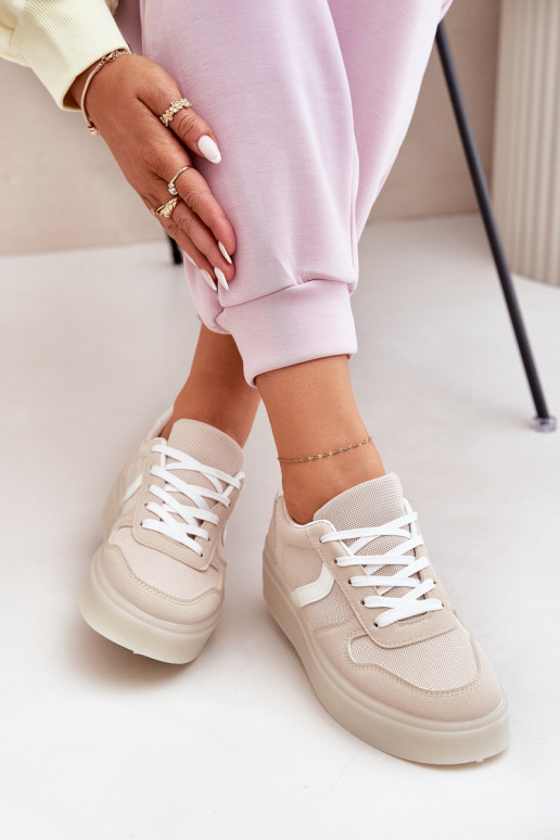 Laag Sneakers model schoenen Dames met platform beige Telmira