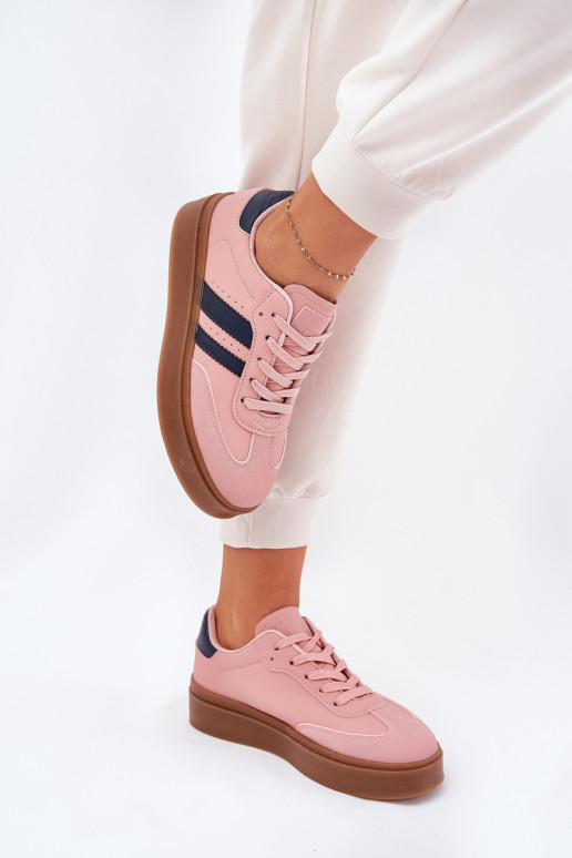 Chaussures modèle baskets Féminin avec une plateforme en cuir écologique couleur rose Ediriella