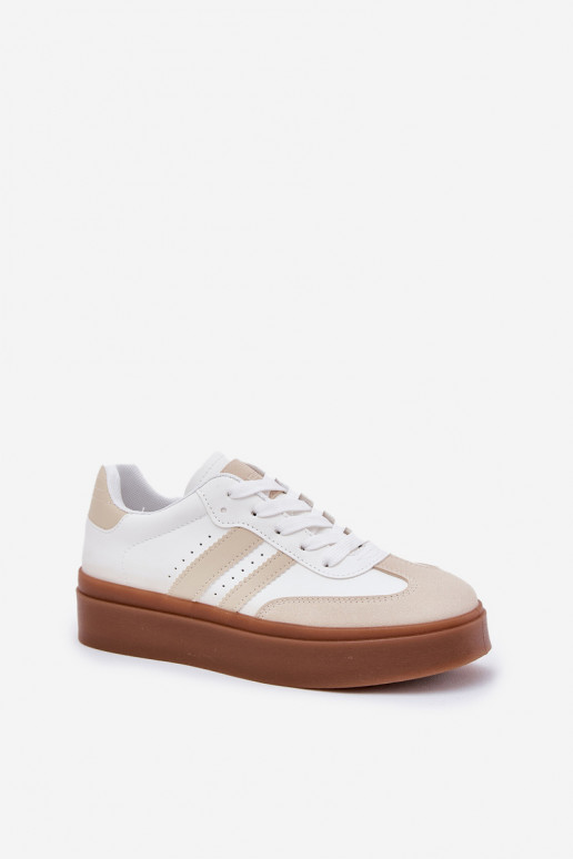 Chaussures modèle baskets Féminin avec une plateforme en cuir écologique beige-couleur blanche Ediriella Chaussures modèle baskets Féminin avec une plateforme en cuir écologique beige-couleur blanche Ediriella