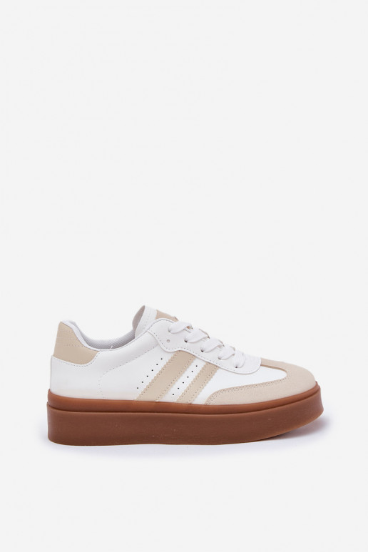 Chaussures modèle baskets Féminin avec une plateforme en cuir écologique beige-couleur blanche Ediriella Chaussures modèle baskets Féminin avec une plateforme en cuir écologique beige-couleur blanche Ediriella