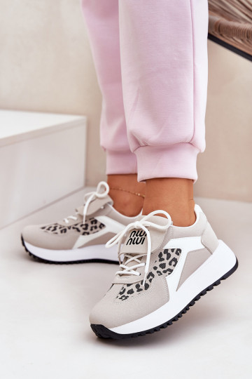 Sportliche Schuhe Sneaker-Modell Schuhe mit Plateau mit Leopardenmuster sand-weiße Pumbes