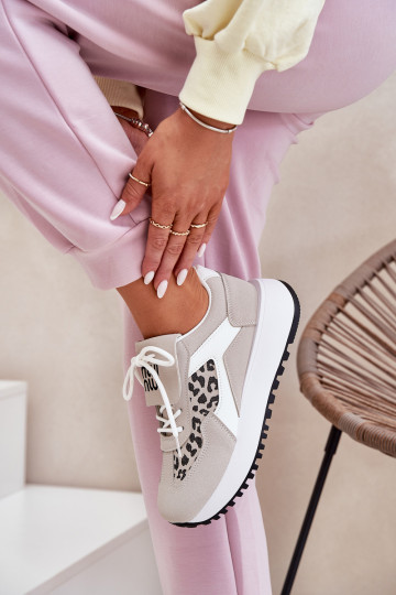 Sportliche Schuhe Sneaker-Modell Schuhe mit Plateau mit Leopardenmuster sand-weiße Pumbes 2