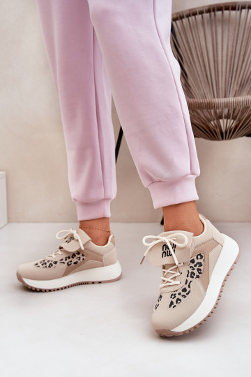 Baskets sportives à plateforme pour femmes avec motifs léopard couleur sable Pumbes