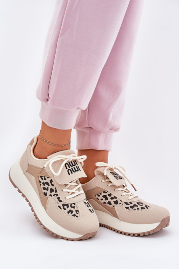 Turnschuhe Sneakers Stilvollllschuhe Feminin mit einer Plattform mit Leopardenfellmuster Beige Pumbes 2