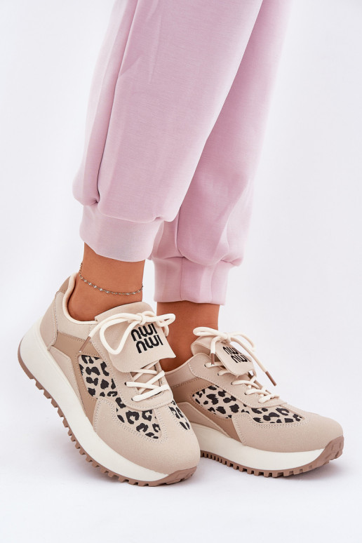 sportschoenen Sneakers model schoenen Dames met platform met luipaardbontpatronen beige Pumbes sportschoenen Sneakers model schoenen Dames met platform met luipaardbontpatronen beige Pumbes
