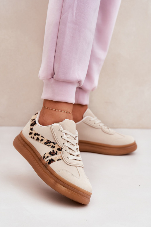 Dames Sneakers model schoenen met platform met luipaardbontpatronen beige Totter Dames Sneakers model schoenen met platform met luipaardbontpatronen beige Totter
