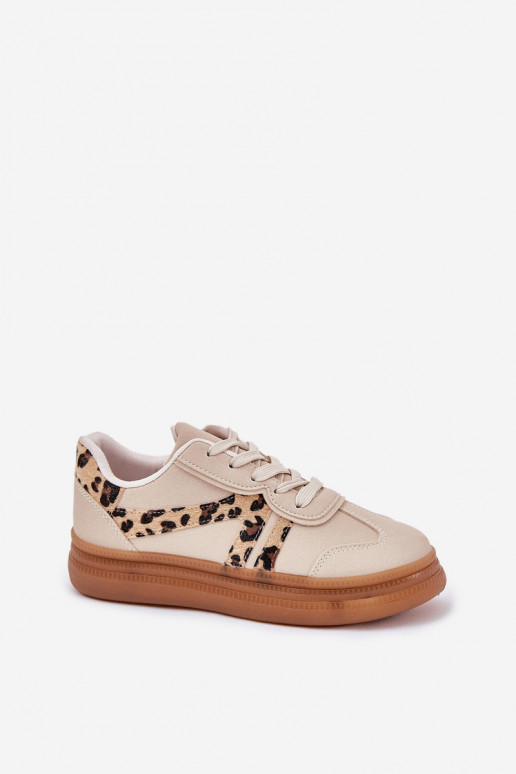 Dames Sneakers model schoenen met platform met luipaardbontpatronen beige Totter Dames Sneakers model schoenen met platform met luipaardbontpatronen beige Totter