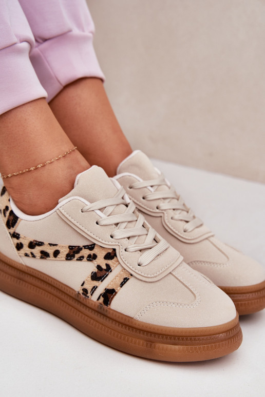 Dames Sneakers model schoenen met platform met luipaardbontpatronen beige Totter Dames Sneakers model schoenen met platform met luipaardbontpatronen beige Totter
