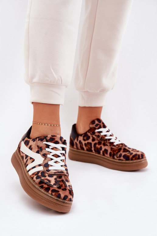 Féminin Chaussures modèle baskets avec une plateforme avec des motifs en fourrure de léopard marron Totter Féminin Chaussures modèle baskets avec une plateforme avec des motifs en fourrure de léopard marron Totter