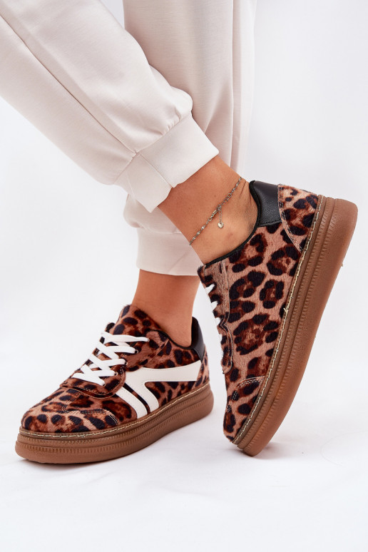 Dames Sneakers model schoenen met platform met luipaardbontpatronen bruine kleur Totter Dames Sneakers model schoenen met platform met luipaardbontpatronen bruine kleur Totter