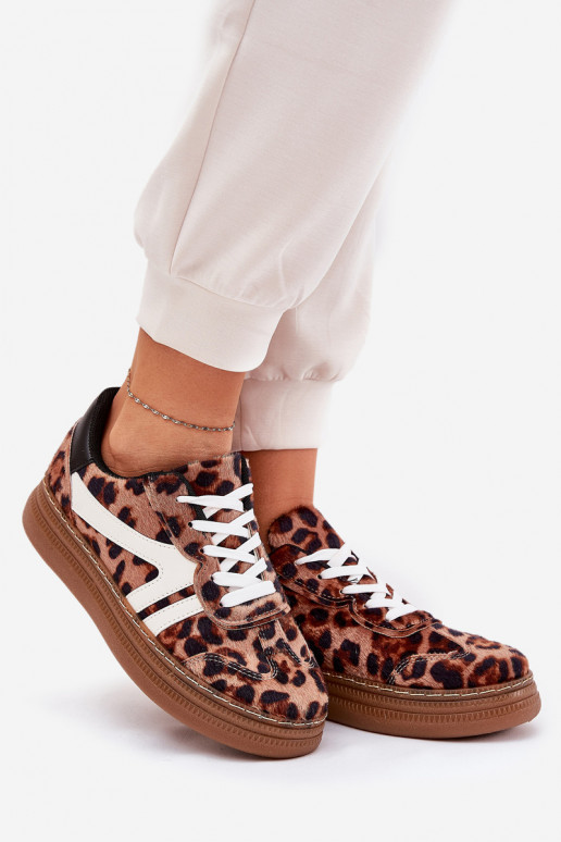 Feminin Sneakers Stilvollllschuhe mit einer Plattform mit Leopardenfellmuster braune Farbe Totter Feminin Sneakers Stilvollllschuhe mit einer Plattform mit Leopardenfellmuster braune Farbe Totter