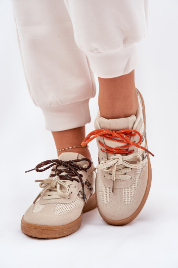 Baskets à plateforme pour femmes avec fermeture à lacets et motifs léopard couleur sable Ollabes