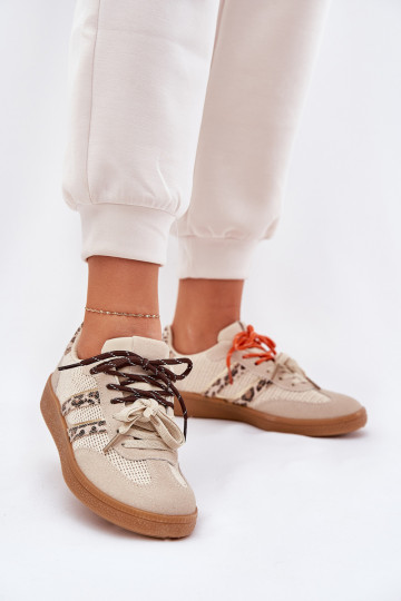Sneaker-Modell Schuhe Damen mit Z Schnürung mit Leopardenmuster sandfarbene Ollabes 2