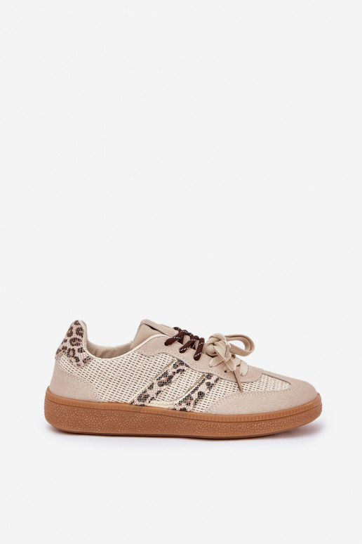 Chaussures modèle baskets Féminin Z PodÀójnym Laçagem avec des motifs en fourrure de léopard beige Ollabes