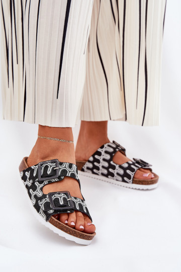 Dames slippers met gespen en glitter S.Barski RB51-006 zwart 2