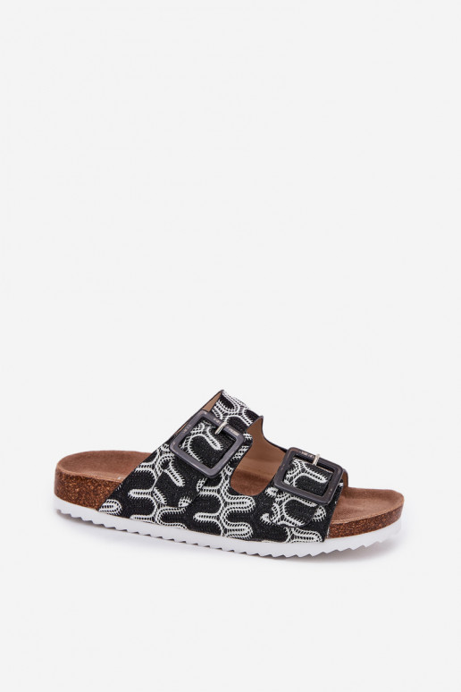 Pantoufles pour femmes avec boucles Et des paillettes S.Barski RB51-006 couleur noire Pantoufles pour femmes avec boucles Et des paillettes S.Barski RB51-006 couleur noire