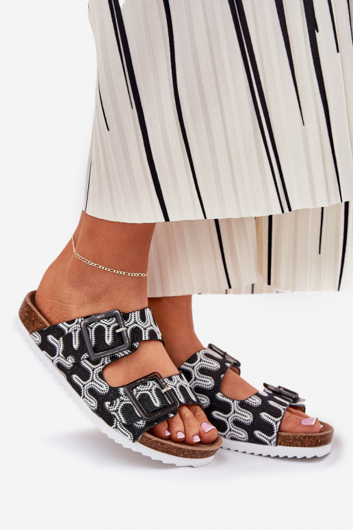 Pantoufles pour femmes avec boucles Et des paillettes S.Barski RB51-006 couleur noire Pantoufles pour femmes avec boucles Et des paillettes S.Barski RB51-006 couleur noire