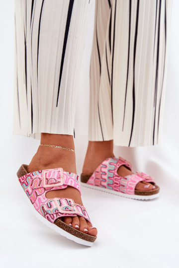 Damespantoffels met gespen En glitter S.Barski RB51-006 roze