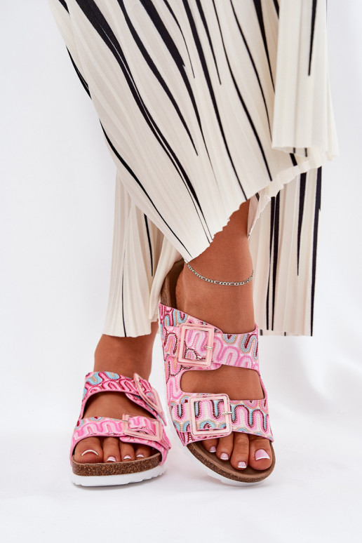 Damenhausschuhe mit Schnallen Und Glitzer S.Barski RB51-006 pinke Farbe Damenhausschuhe mit Schnallen Und Glitzer S.Barski RB51-006 pinke Farbe