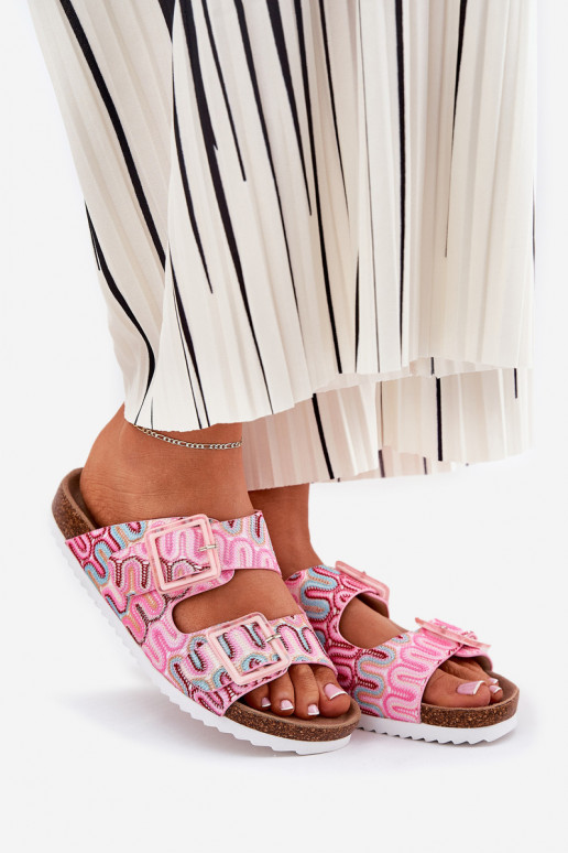 Damenhausschuhe mit Schnallen Und Glitzer S.Barski RB51-006 pinke Farbe Damenhausschuhe mit Schnallen Und Glitzer S.Barski RB51-006 pinke Farbe