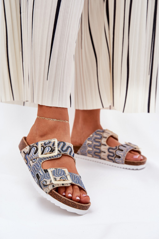 Damespantoffels met gespen En glitter S.Barski RB51-006 beige Damespantoffels met gespen En glitter S.Barski RB51-006 beige