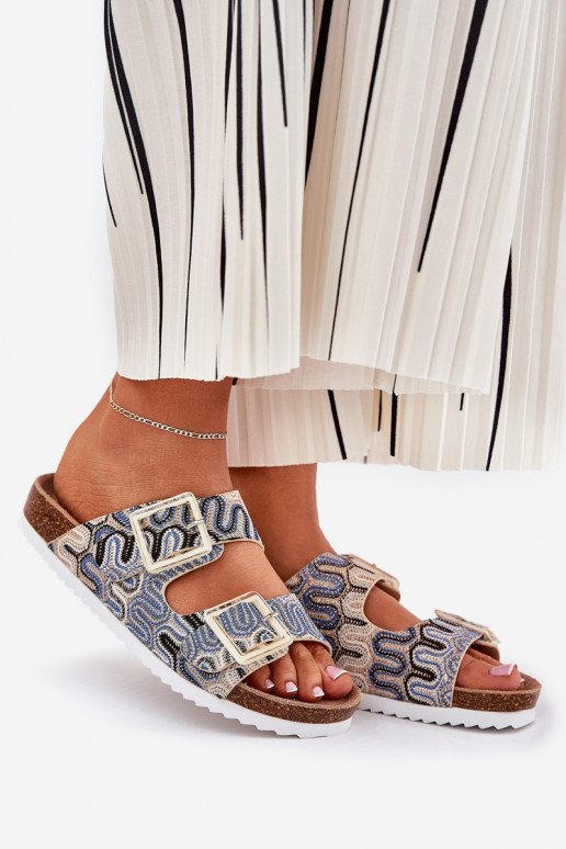 Pantoufles pour femmes avec boucles Et des paillettes S.Barski RB51-006 beige Pantoufles pour femmes avec boucles Et des paillettes S.Barski RB51-006 beige