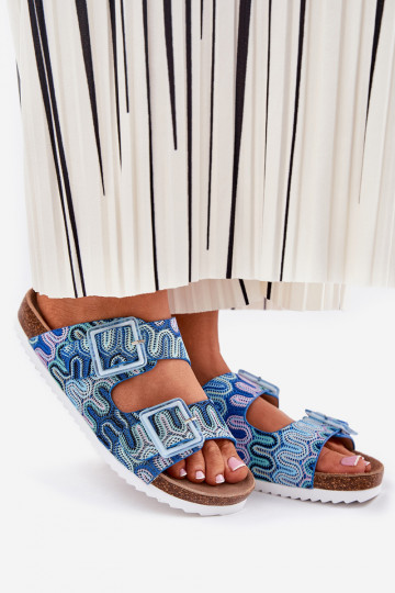 Damespantoffels met gespen En glitter S.Barski RB51-006 blauIn