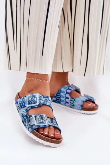 Damespantoffels met gespen En glitter S.Barski RB51-006 blauIn 2