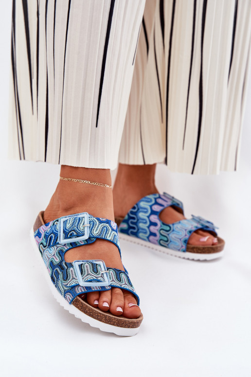 Damespantoffels met gespen En glitter S.Barski RB51-006 blauIn Damespantoffels met gespen En glitter S.Barski RB51-006 blauIn