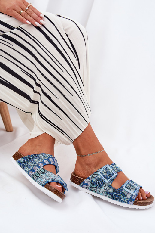 Damenhausschuhe mit Schnallen Und Glitzer S.Barski RB51-006 blaue Farbe Damenhausschuhe mit Schnallen Und Glitzer S.Barski RB51-006 blaue Farbe