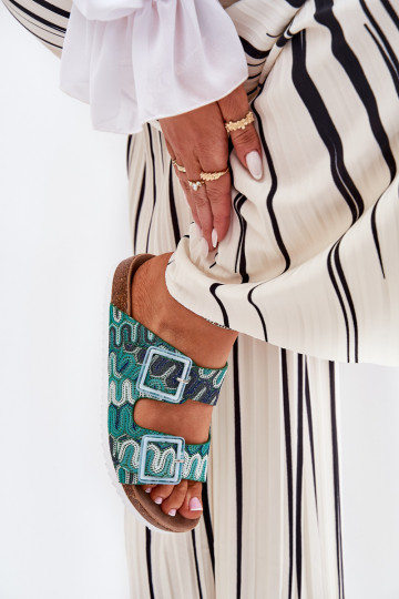 Pantoufles pour femmes avec boucles Et des paillettes S.Barski RB51-006 couleur verte