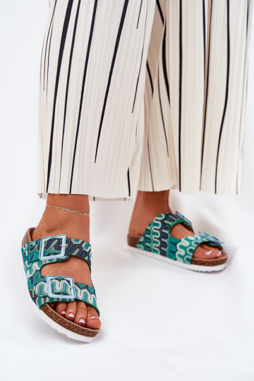 Damespantoffels met gespen En glitter S.Barski RB51-006 groene kleur 2