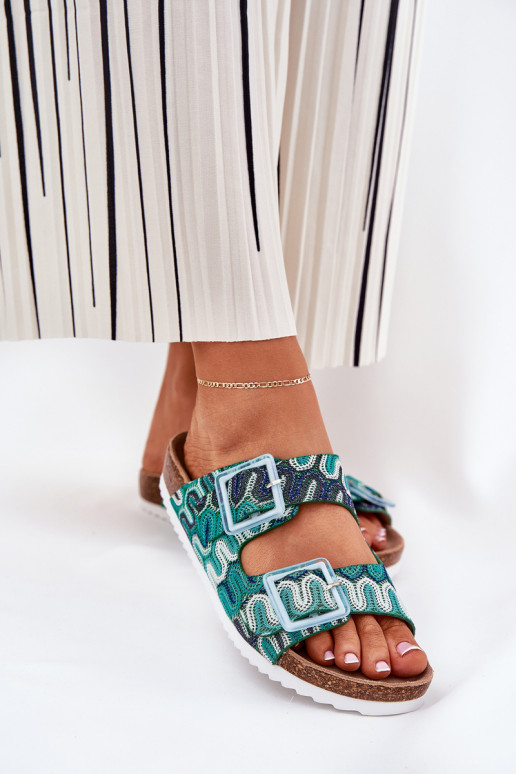 Damespantoffels met gespen En glitter S.Barski RB51-006 groene kleur Damespantoffels met gespen En glitter S.Barski RB51-006 groene kleur