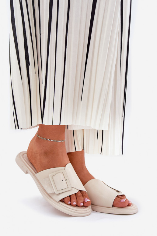 Lederhausschuhe Feminin mit Schnallen D&A SJ2302-01 Beige Lederhausschuhe Feminin mit Schnallen D&A SJ2302-01 Beige