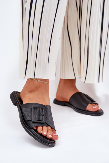 Lederhausschuhe Feminin mit Schnallen D&A SJ2302-01 schZuarze Farbe