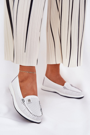 Peau mocassins pour femmes S.Barski LR51-673 couleur blanche 2