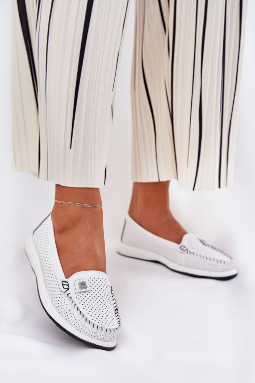 Peau mocassins pour femmes S.Barski LR51-673 couleur blanche