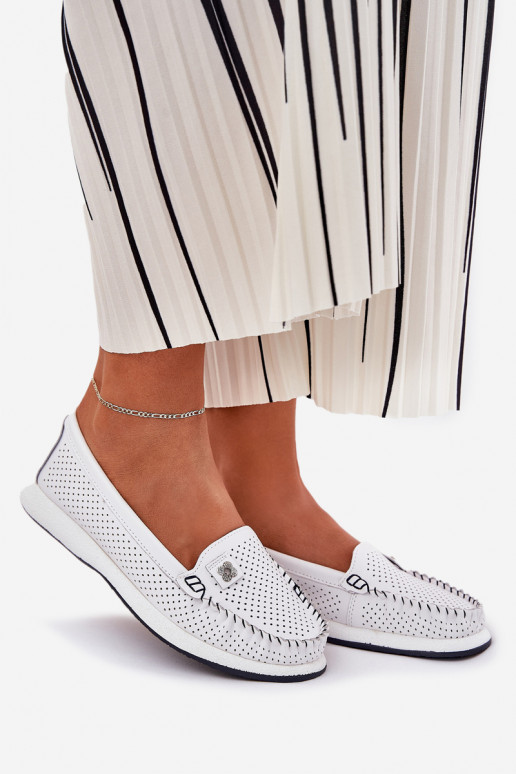 Peau mocassins pour femmes S.Barski LR51-673 couleur blanche