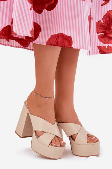 Pantoufles pour femmes avec une plateforme I Enregistrer beige Lenobos 2