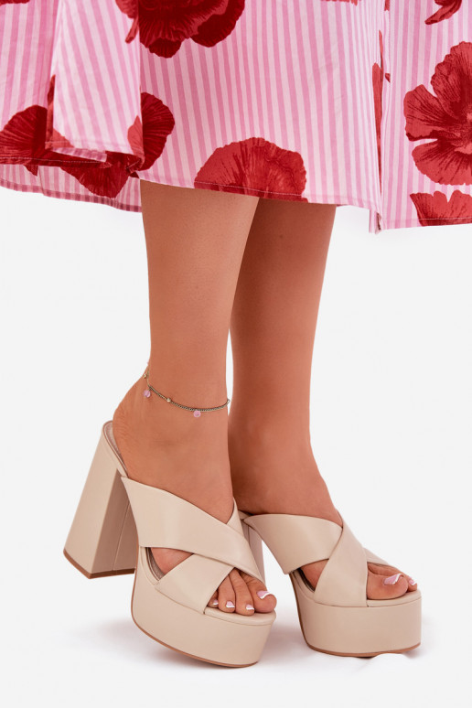 Pantoufles pour femmes avec une plateforme I Enregistrer beige Lenobos